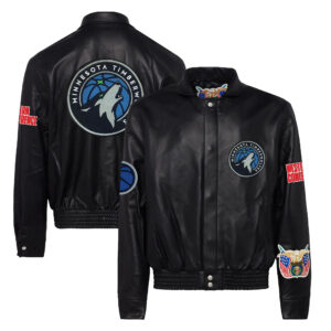 Men's Jeff Hamilton  Black Minnesota Timberwolves Leather Full-Snap Jacket
