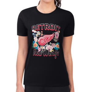 Women's G-III 4Her by Carl Banks Black Detroit Red Wings Flower Logo Fitted T-Shirt
