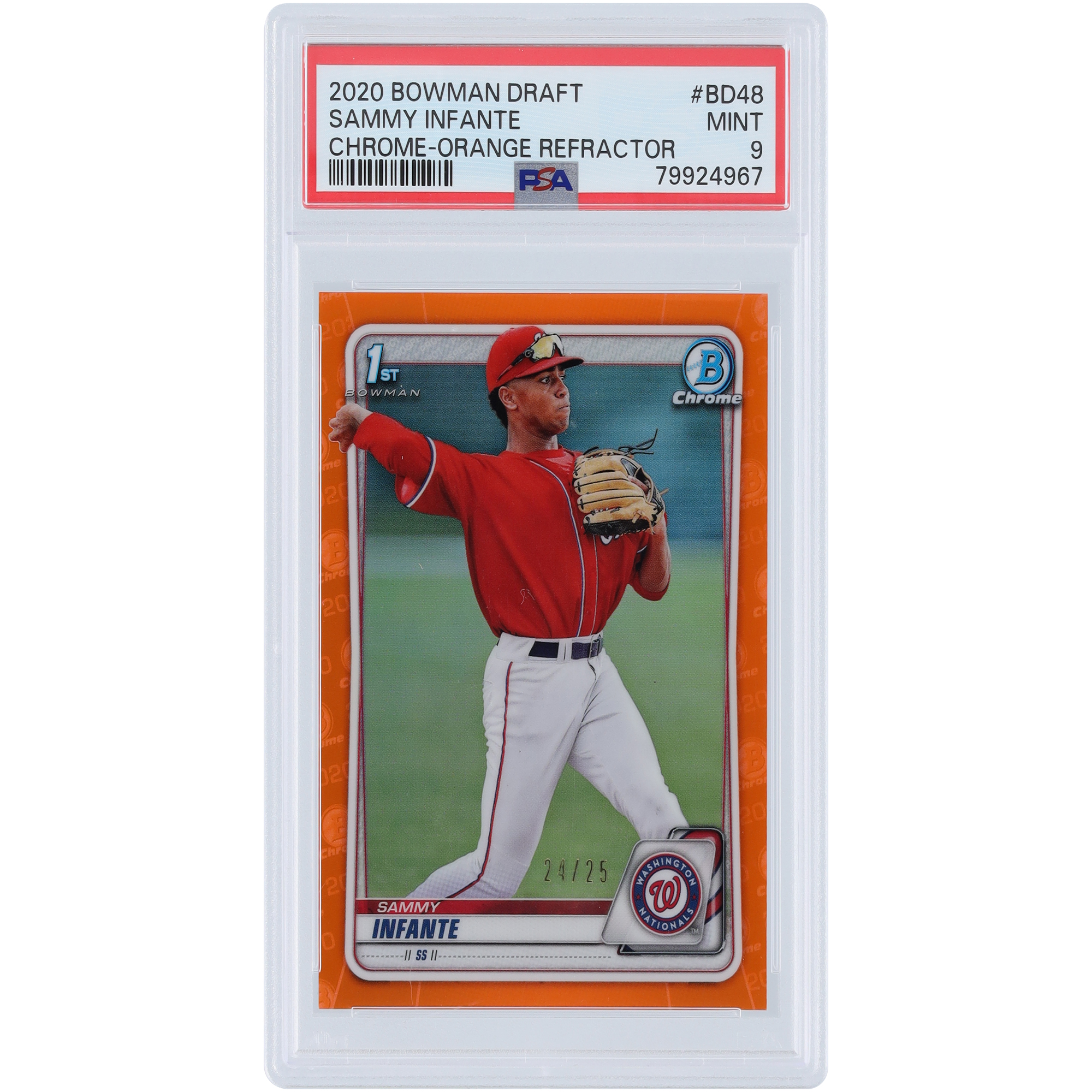 Sammy Infante Washington Nationals 2020 Bowman Draft Orange Refractor #BD-48 #24/25 PSA Authenticated 9 Card