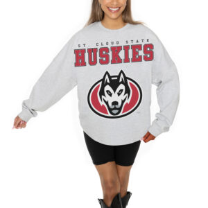 Women's Gameday Couture Ash St. Cloud State Huskies Big Goals Relaxed Fit French Terry Pullover Sweatshirt