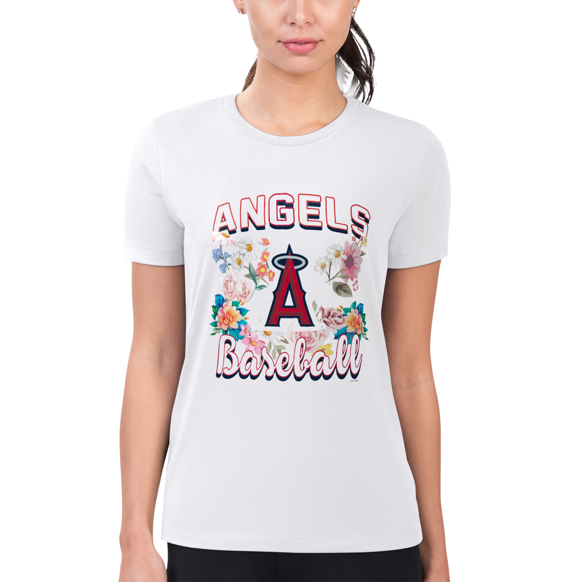 Women's G-III 4Her by Carl Banks White Los Angeles Angels Flowers Graphic Fitted T-Shirt - Image 2