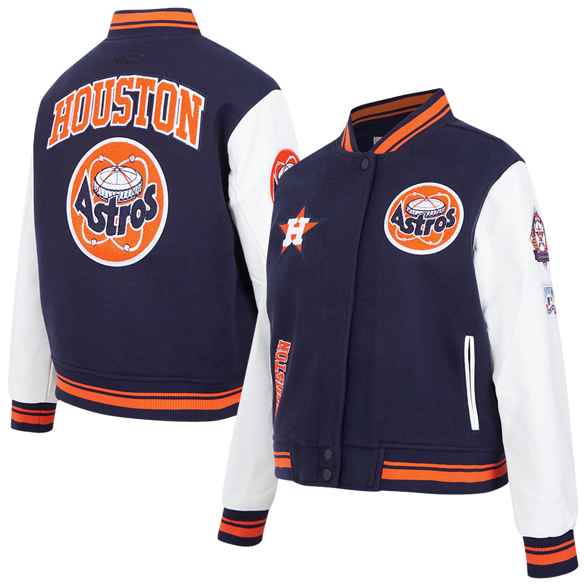 Women's Pro Standard Navy Houston Astros Cooperstown Collection Retro Classic Varsity Full-Snap Jacket - Image 4