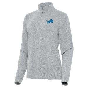 Women's Antigua  Heather Gray Detroit Lions Mentor Quarter-Zip Jacket