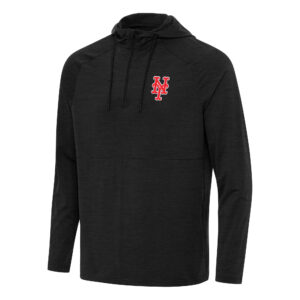 Men's Antigua Heather Black New York Mets Spikes Quarter-Zip Pullover Hoodie