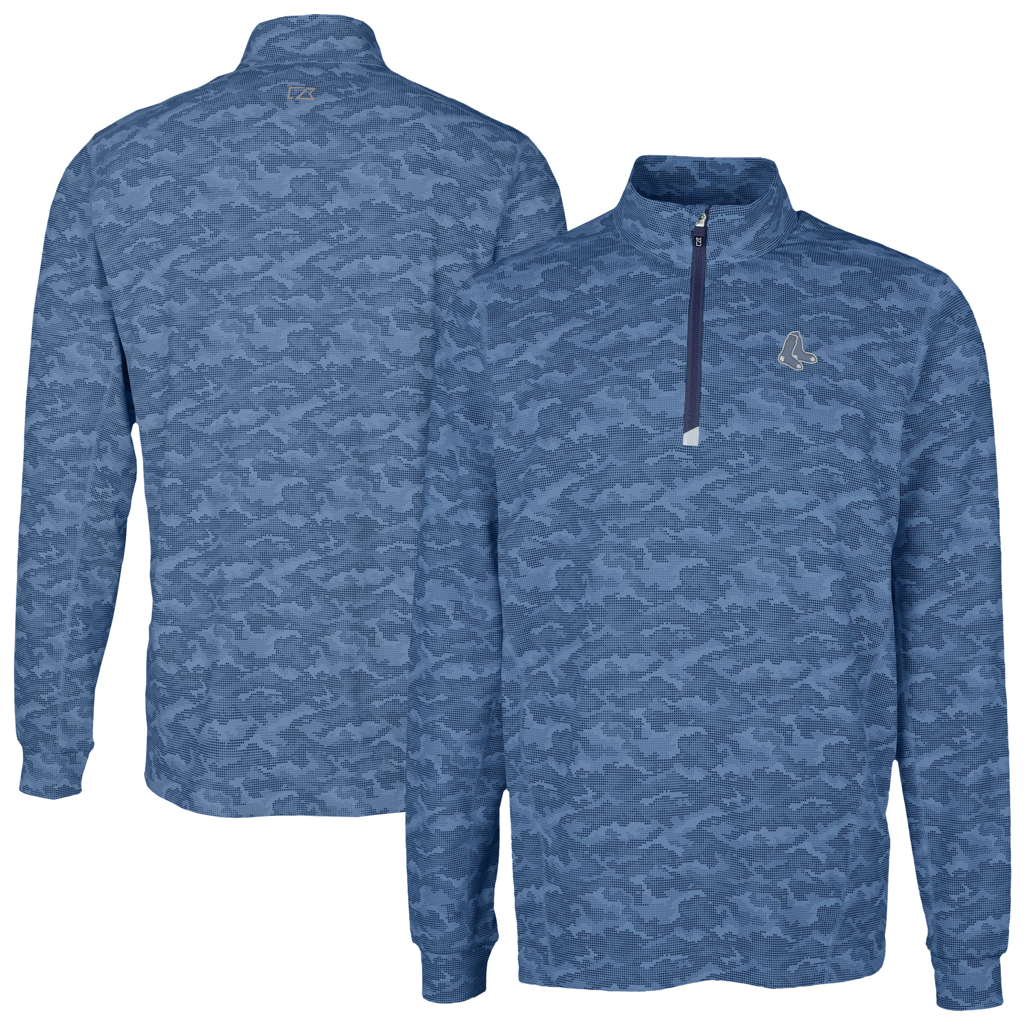 Men's Cutter & Buck Navy Boston Red Sox Traverse Eco Camo Tri-Blend DryTec Quarter-Zip Jacket