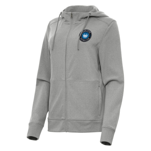 Women's Antigua Heather Gray Charlotte FC Seeker Full-Zip Hoodie