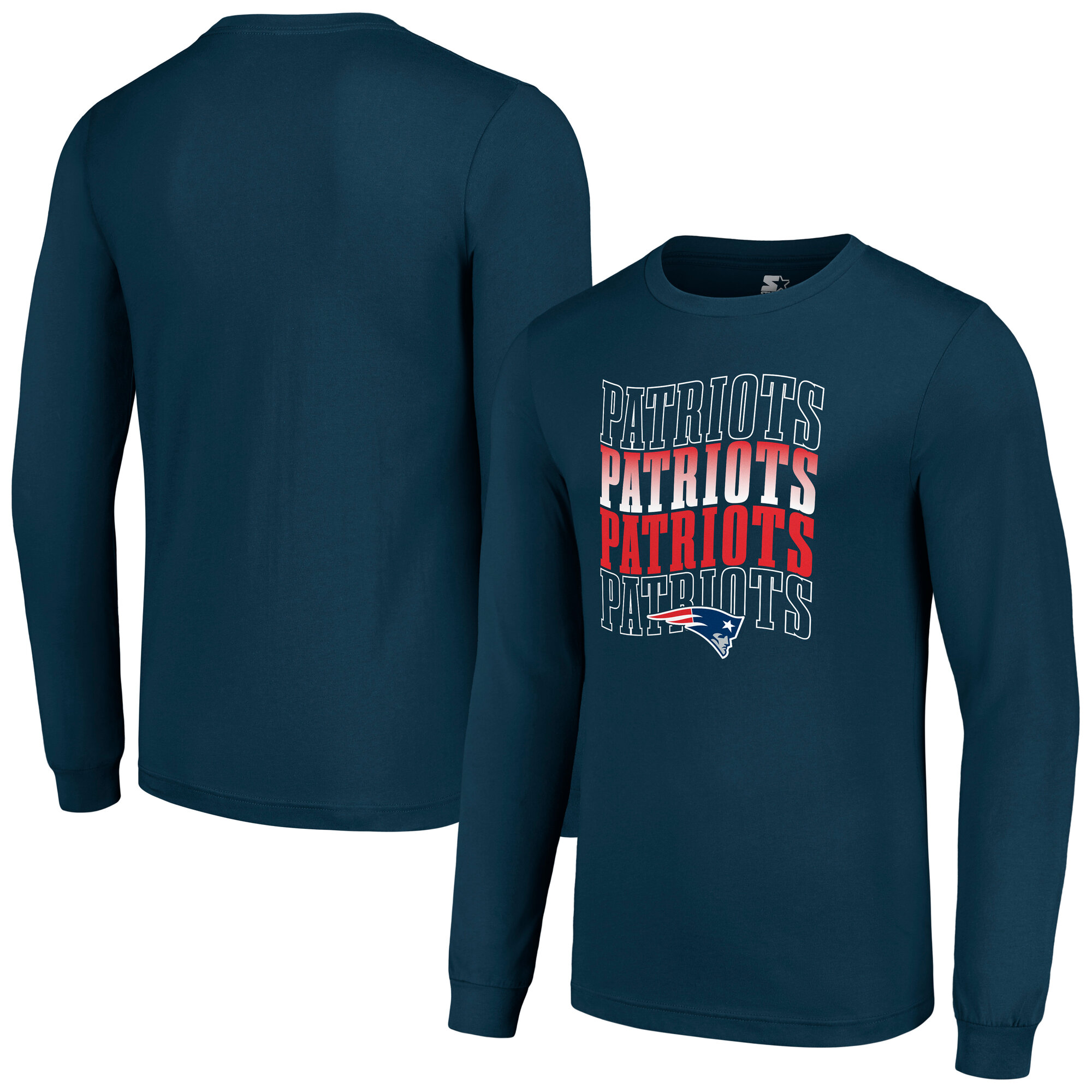 Men's Starter Navy New England Patriots Team Name Graphic Long Sleeve T-Shirt - Image 5