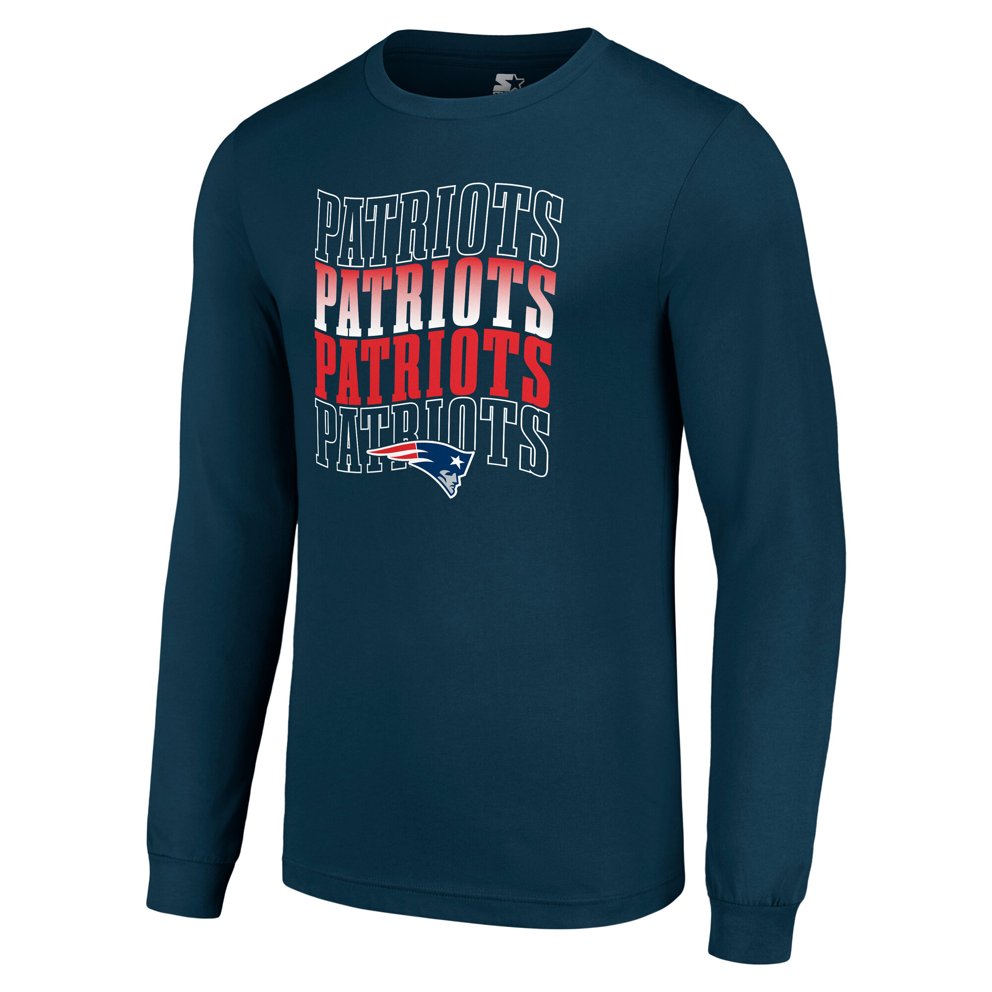 Men's Starter Navy New England Patriots Team Name Graphic Long Sleeve T-Shirt - Image 3