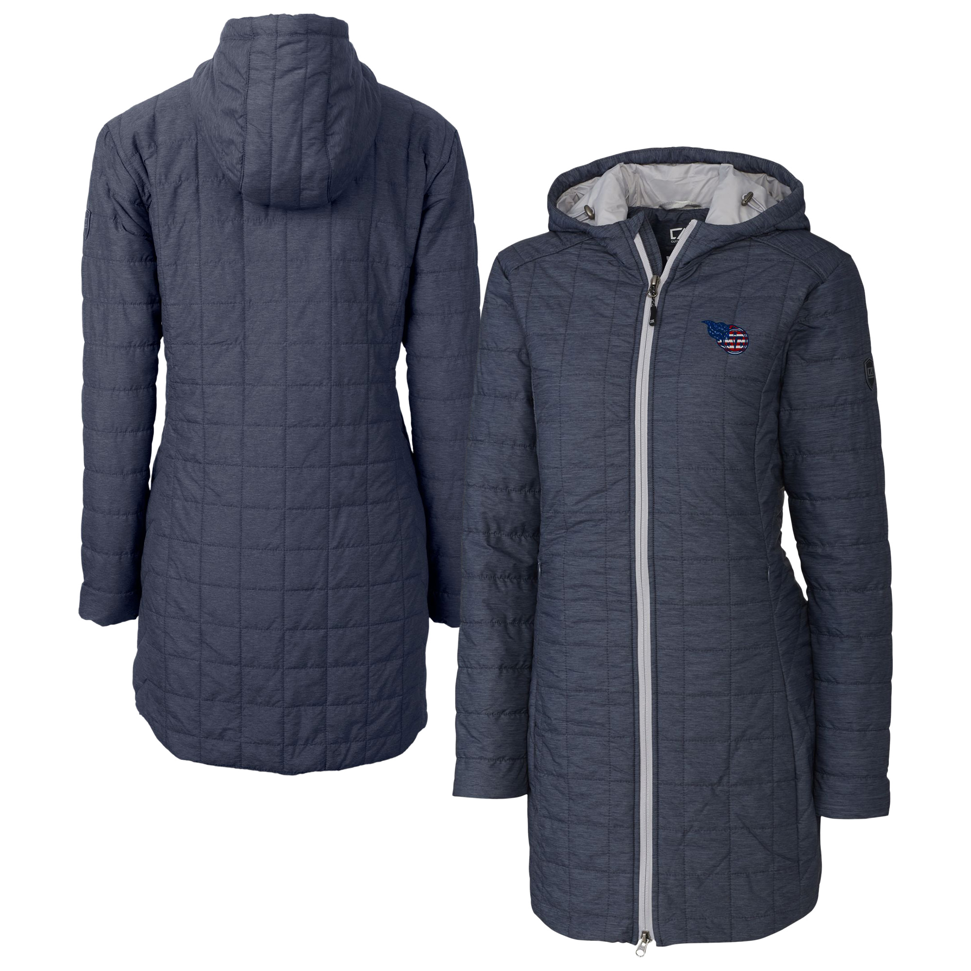 Women's Cutter & Buck Navy Tennessee Titans Americana Rainier PrimaLoft® Eco Insulated Full-Zip Hoodie Long Coat