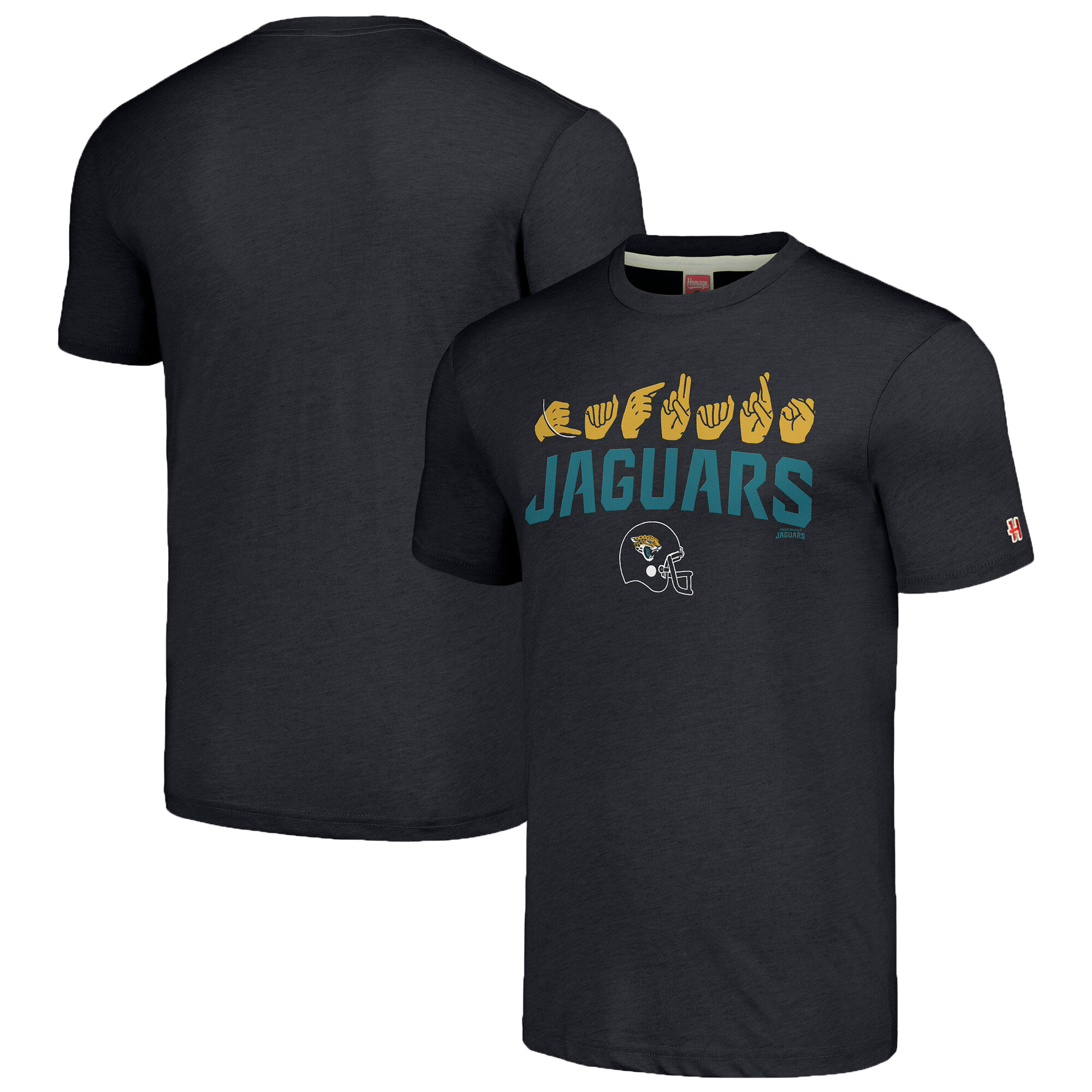 Unisex Homage Charcoal Jacksonville Jaguars The NFL ASL Collection by Love Sign American Sign Language T-Shirt - Image 2