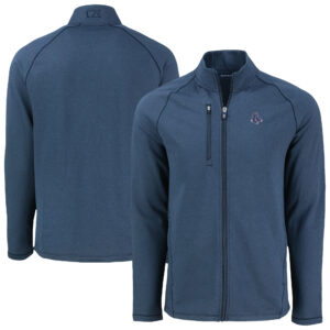 Men's Cutter & Buck Heather Navy Boston Red Sox Peshastin Eco Fleece Recycled Raglan Full-Zip Jacket