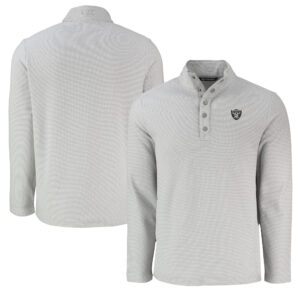 Men's Cutter & Buck Gray Las Vegas Raiders Hunts Point Eco Textured Fleece Recycled Half-Snap Sweatshirt