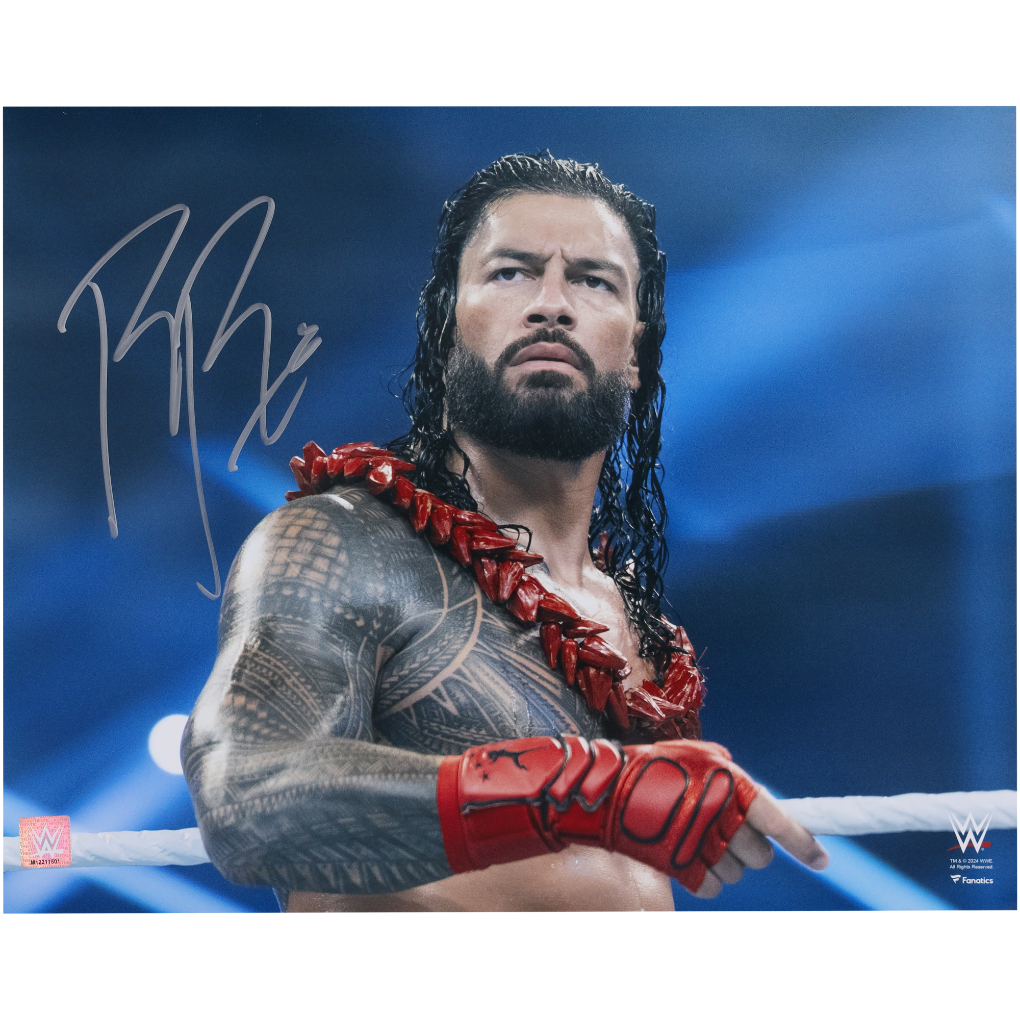 Roman Reigns WWE Autogrpahed 16" x 20" Standing In Ring Photograph
