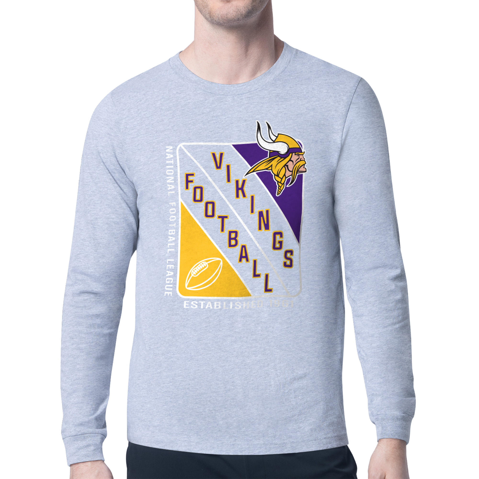 Men's Starter Heather Gray Minnesota Vikings Shield Logo Long Sleeve T-Shirt