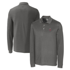 Men's Cutter & Buck Gray Los Angeles Angels Big & Tall Advantage Eco Pique DryTec Tri-Blend Long Sleeve Polo