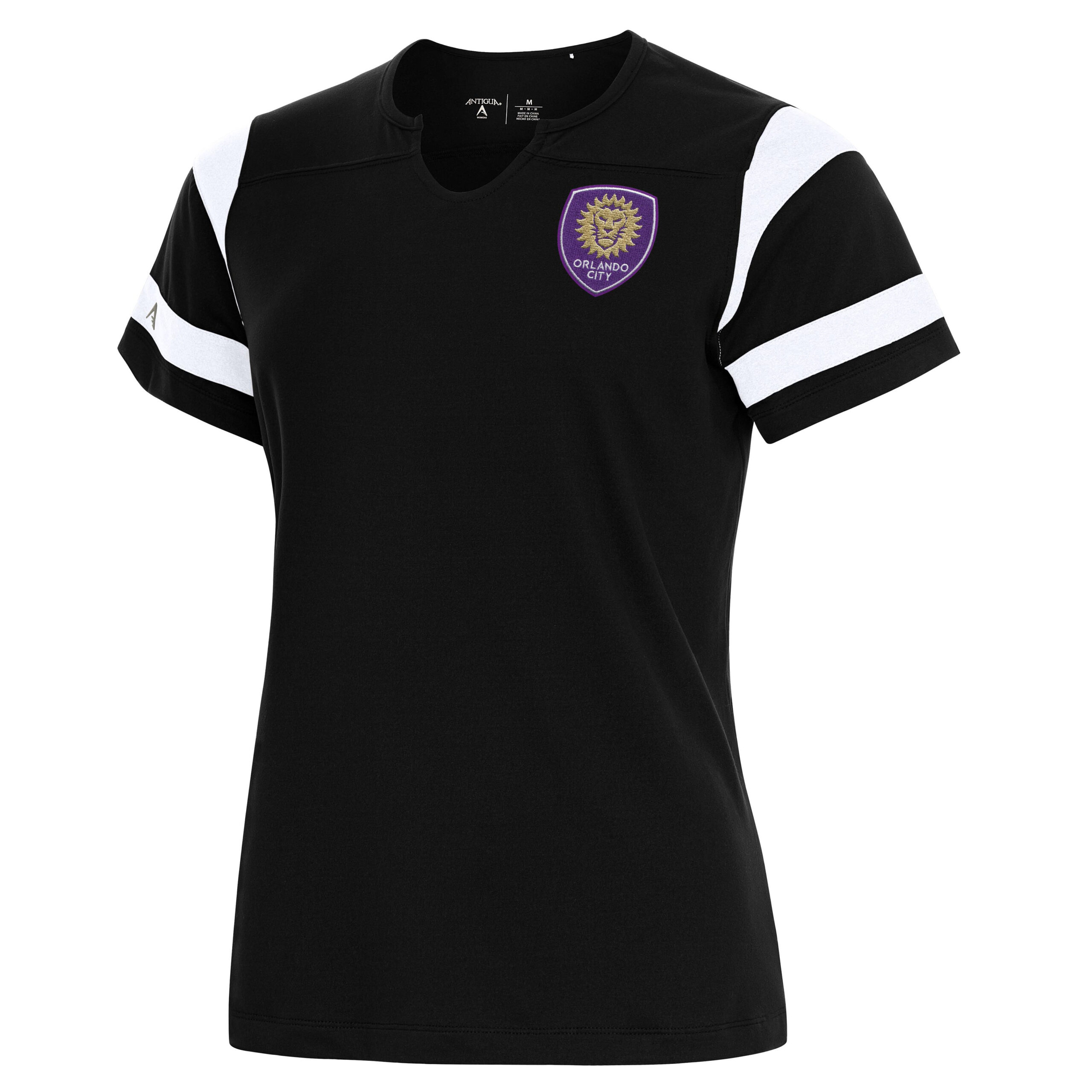 Women's Antigua Black Orlando City SC Encounter Notch Neck T-Shirt