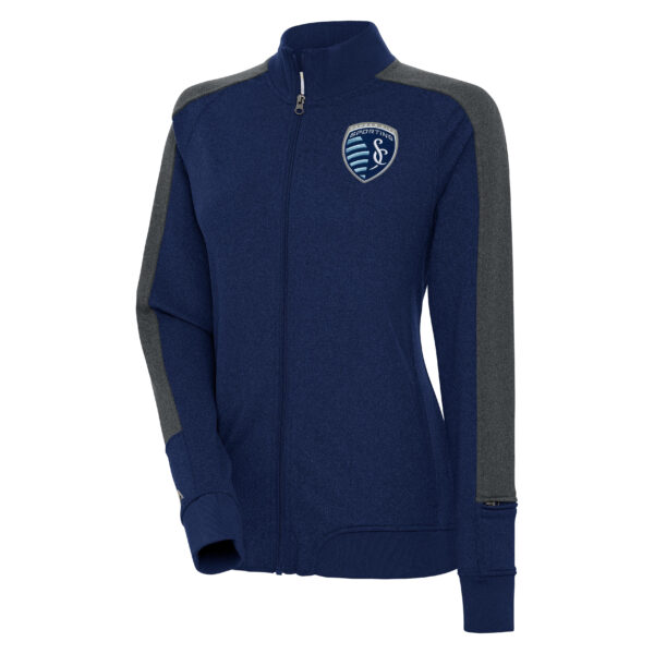 Women's Antigua Navy Sporting Kansas City Strike Anthem Full-Zip Jacket