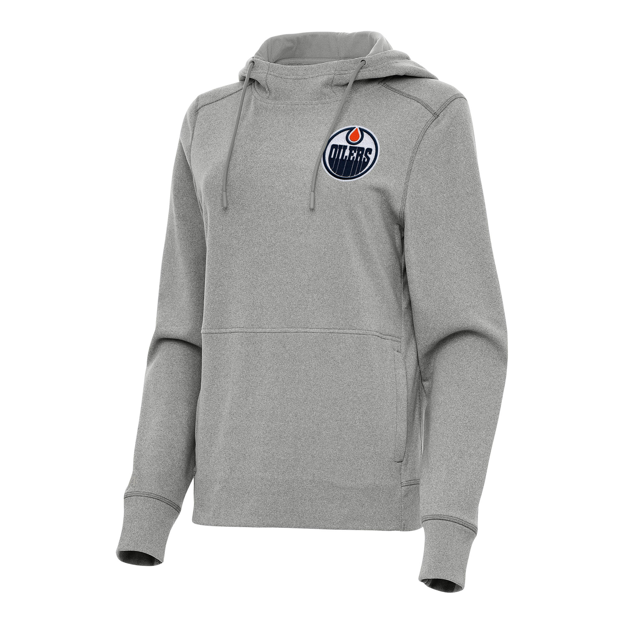 Women's Antigua Heather Gray Edmonton Oilers Justice Pullover Hoodie