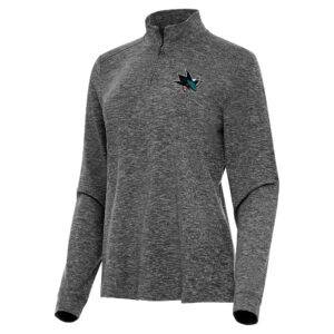 Women's Antigua  Heather Black San Jose Sharks Mentor Quarter-Zip Mock Long Sleeve Top