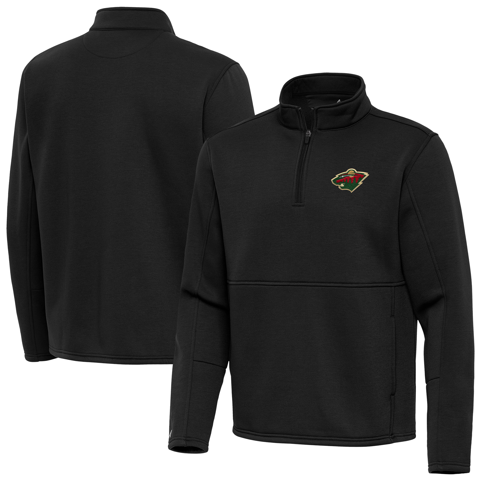 Men's Antigua Black Minnesota Wild Twist Quarter-Zip Pullover Jacket