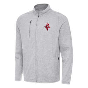 Men's Antigua Heather Gray Houston Rockets Hold-Up Full-Zip Tri-Blend Jacket