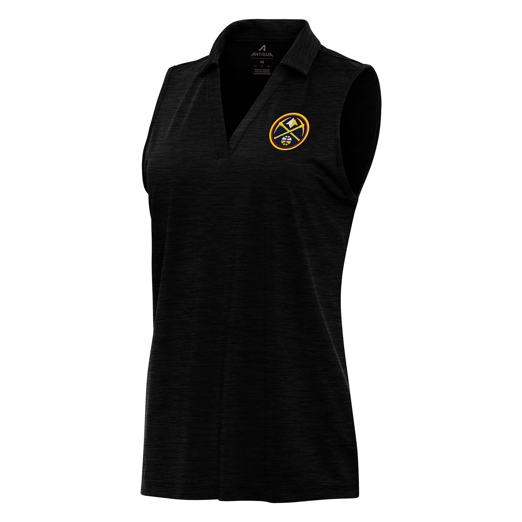 Women's Antigua Heather Black Denver Nuggets Layout Sleeveless V-Neck Polo