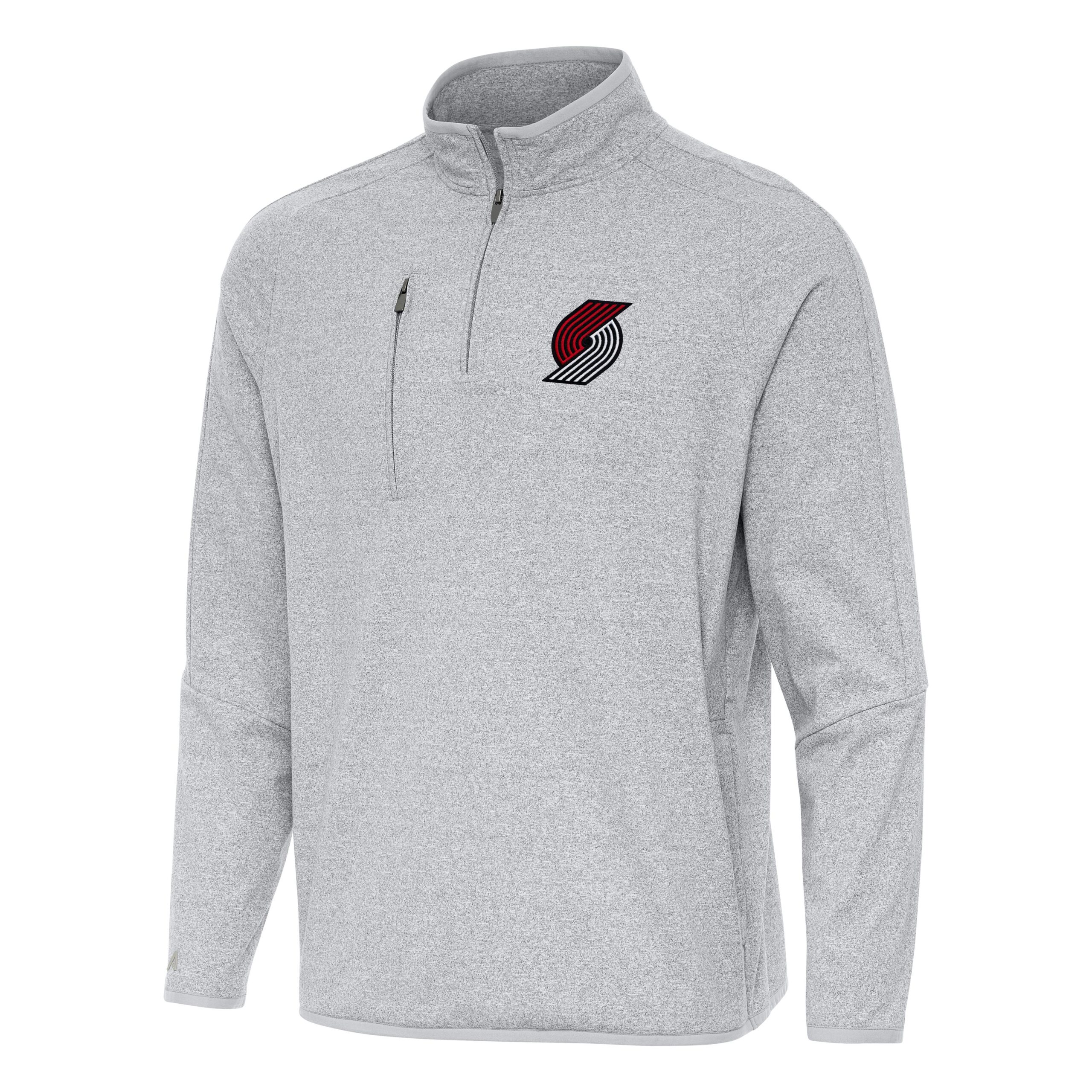 Men's Antigua Heather Gray Portland Trail Blazers Certain Quarter-Zip Tri-Blend Sweatshirt