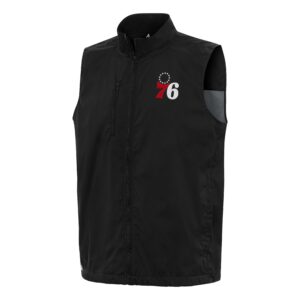 Men's Antigua  Black Philadelphia 76ers Brisk Full-Zip Vest