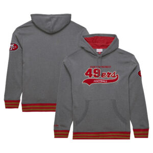 Men's Mitchell & Ness  Heather Gray San Francisco 49ers Vintage Logo Snow Washed Fleece Pullover Hoodie