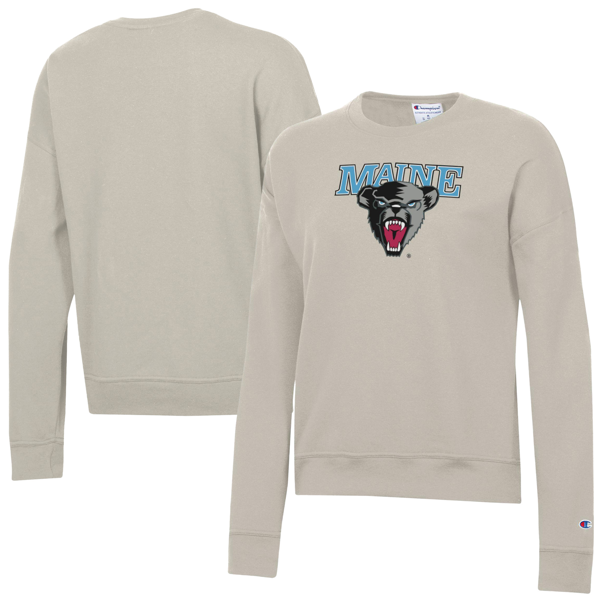 Women's Champion Oatmeal Maine Black Bears Powerblend Pullover Sweatshirt