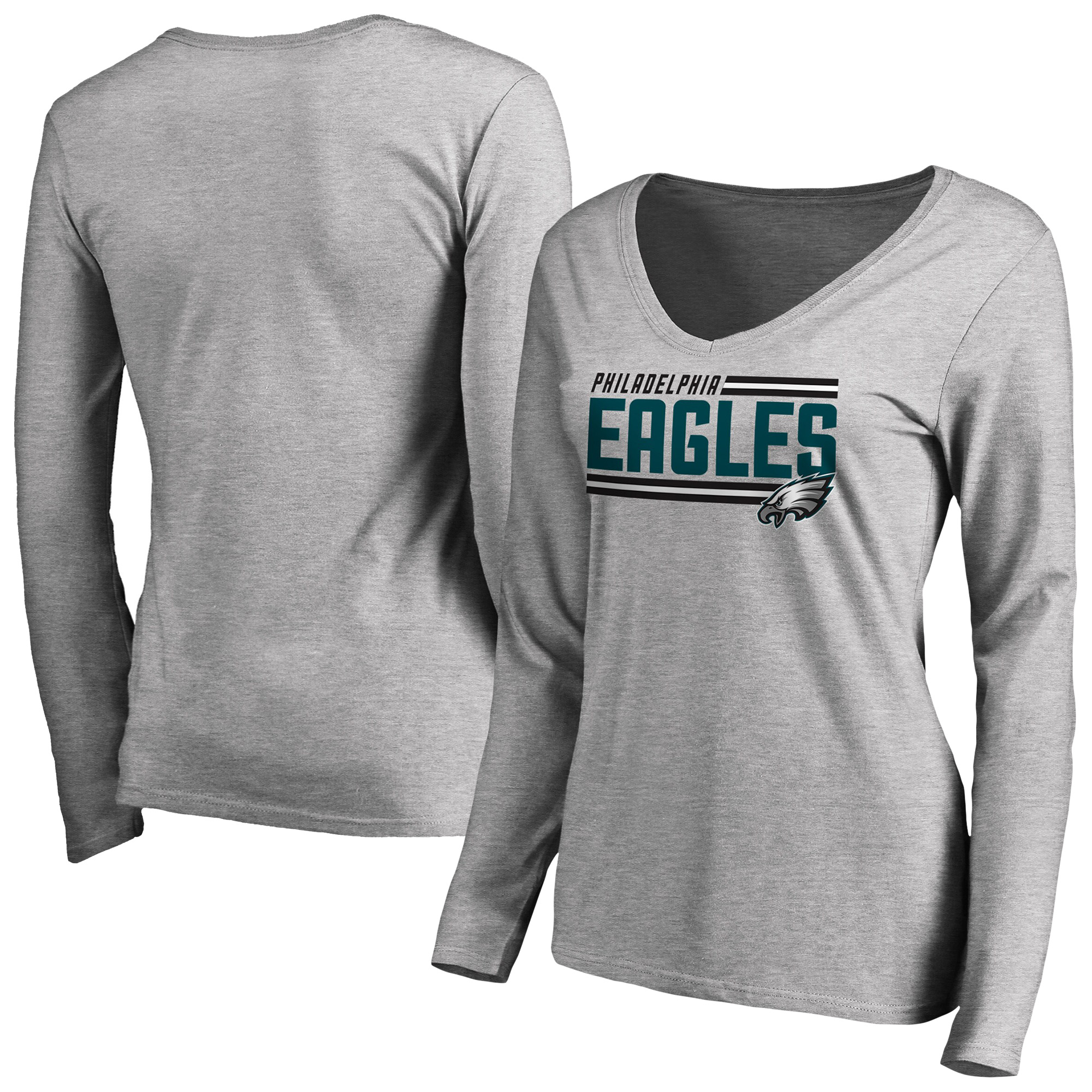 Women's Ash Philadelphia Eagles Iconic Collection On Side Stripe Long Sleeve V-Neck T-Shirt - Image 5