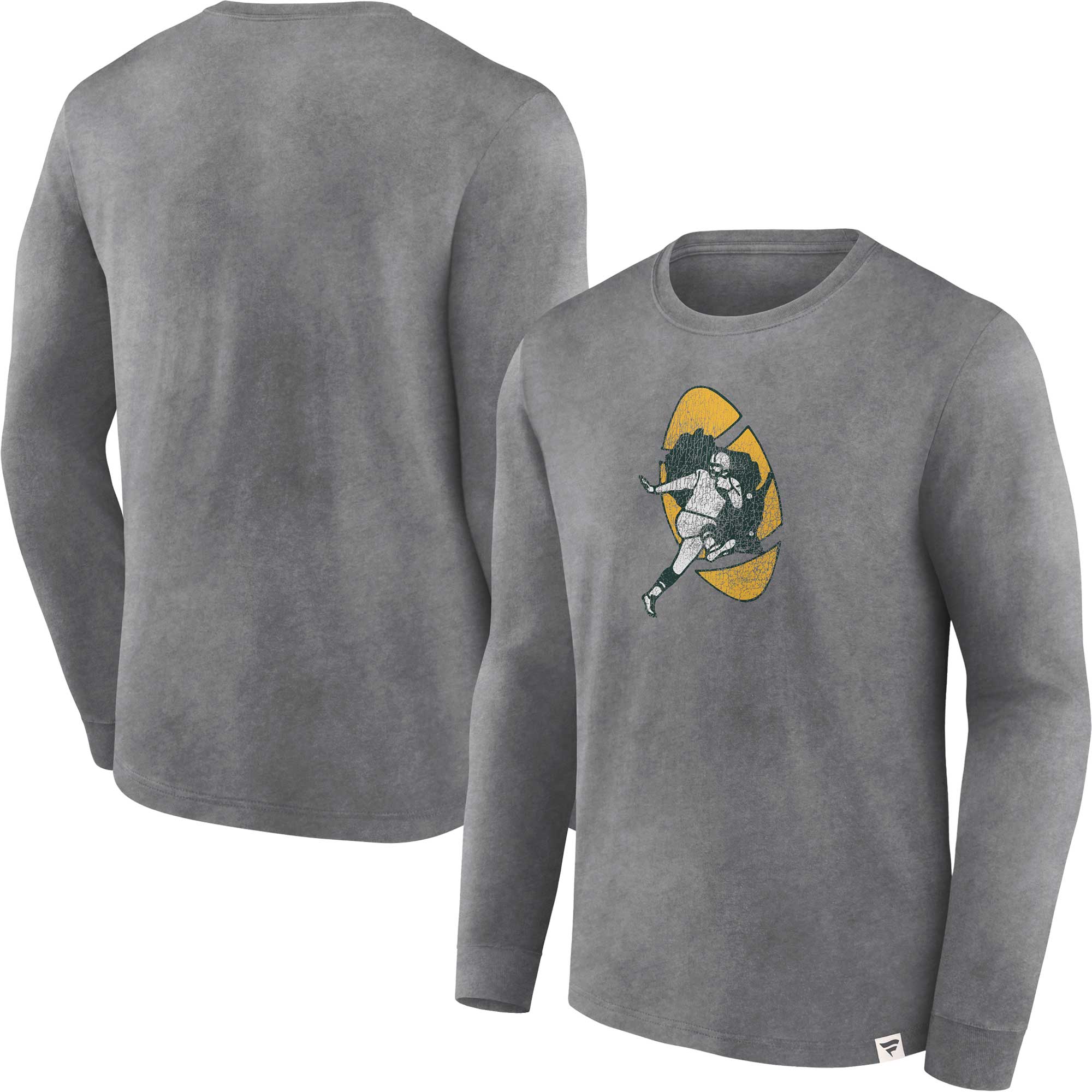 Men's Fanatics Heather Charcoal Green Bay Packers Washed Primary Long Sleeve T-Shirt