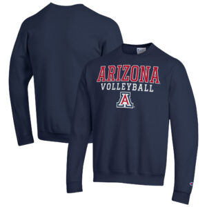 Men's Champion Navy Arizona Wildcats Stack Logo Volleyball Powerblend Pullover Sweatshirt