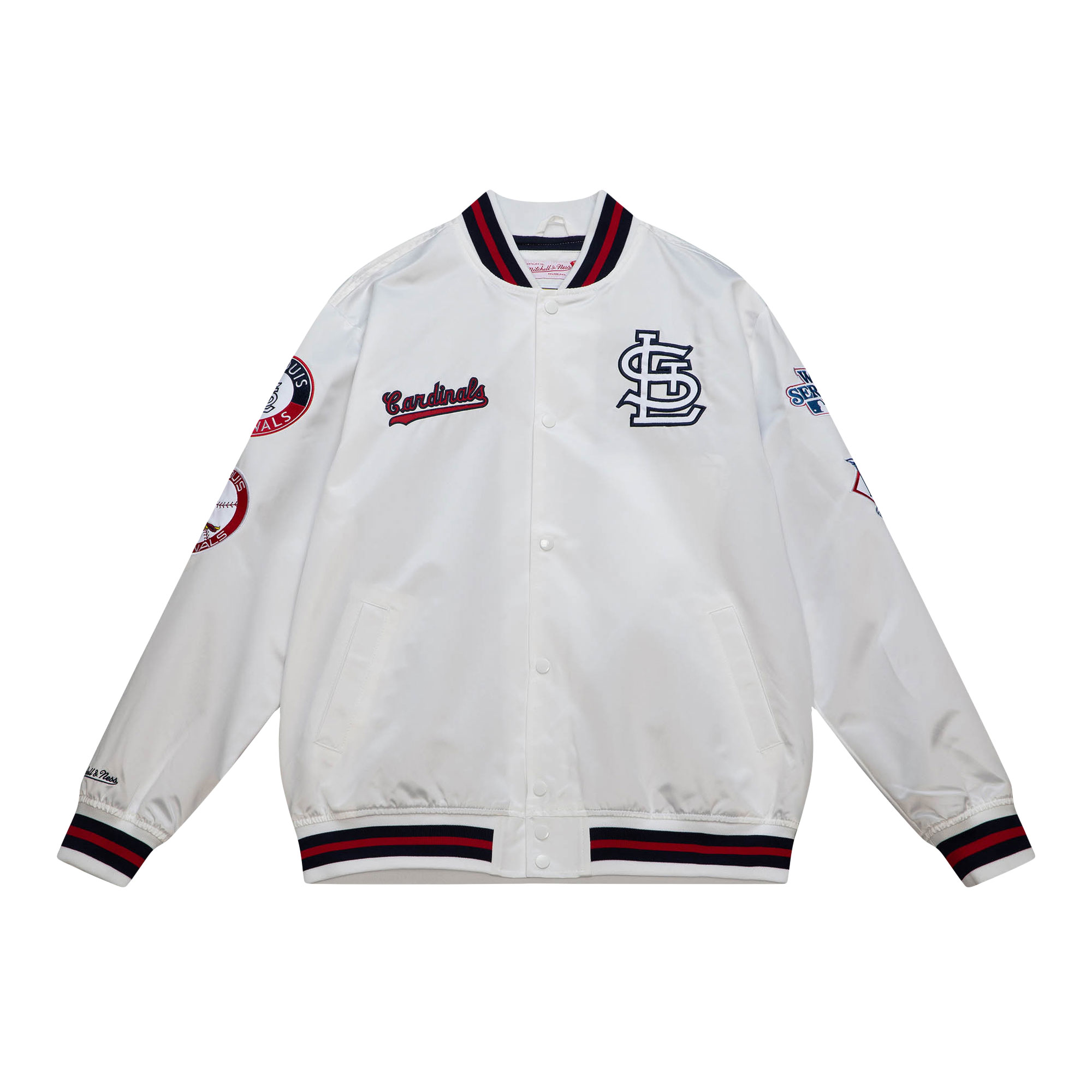 Men's Mitchell & Ness White St. Louis Cardinals City Collection Satin Full-Snap Varsity Jacket - Image 3