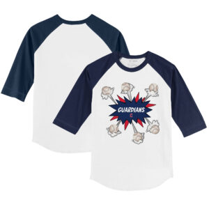 Infant Tiny Turnip White/Navy Cleveland Guardians Baseball Pow Raglan 3/4 Sleeve T-Shirt