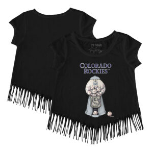 Girls Toddler Tiny Turnip Black Colorado Rockies Gumball Fringe T-Shirt