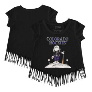 Girls Youth Tiny Turnip Black Colorado Rockies Astronaut Fringe T-Shirt