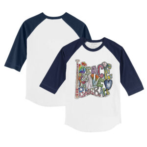 Youth Tiny Turnip White/Navy New York Yankees Peace Love Baseball 3/4-Sleeve Raglan T-Shirt
