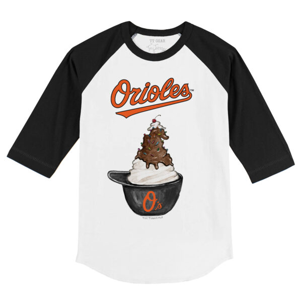 Youth Tiny Turnip White/Black Baltimore Orioles Sundae Helmet 3/4-Sleeve Raglan T-Shirt - Image 6