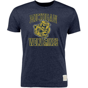 Men's Original Retro Brand Heather Navy Michigan Wolverines Vintage Wolverbear Tri-Blend T-Shirt