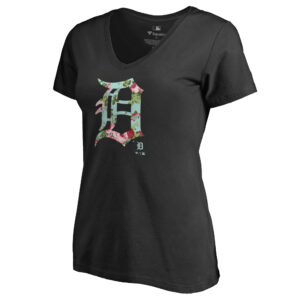 Women's Black Detroit Tigers Lovely V-Neck T-Shirt