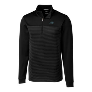 Men's Cutter & Buck Black Carolina Panthers Big & Tall Traverse Stripe Half-Zip Pullover Jacket