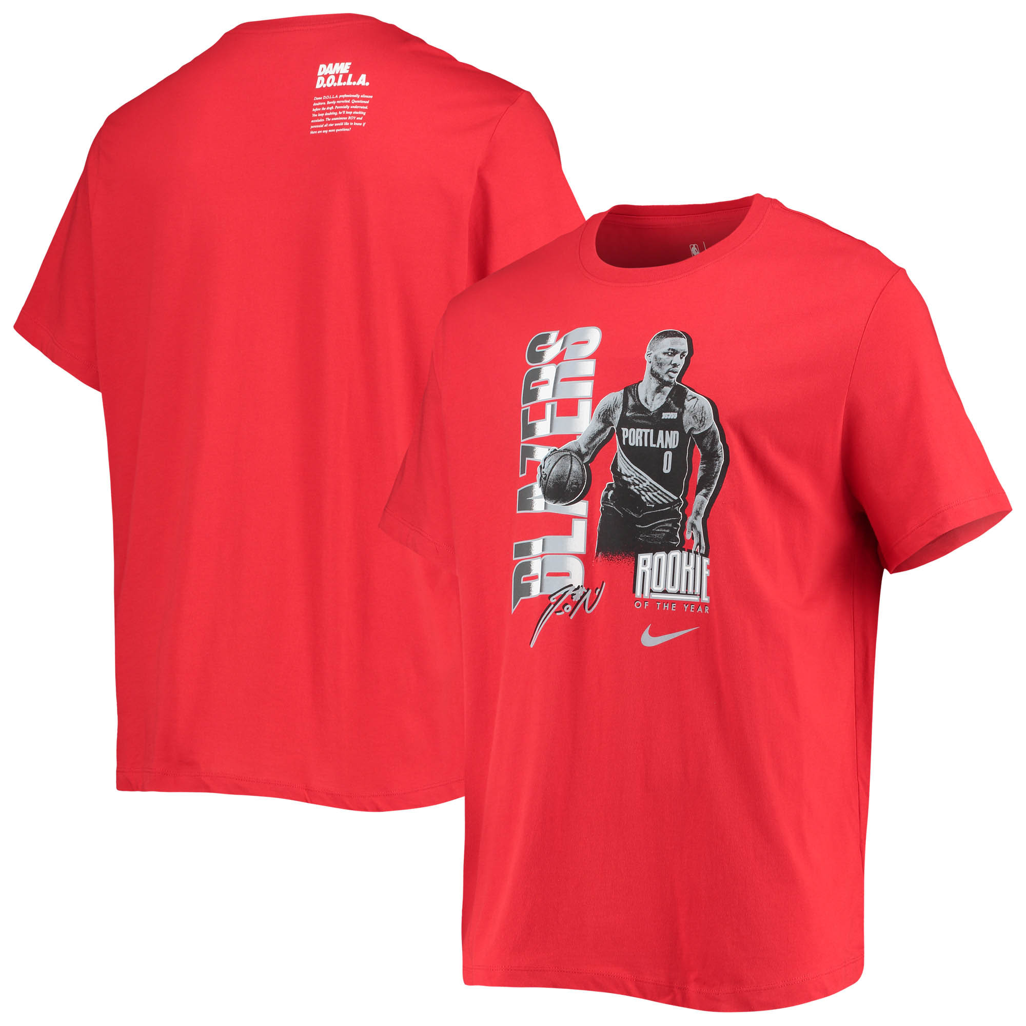 Men's Nike Damian Lillard Red Portland Trail Blazers Select Series Rookie of the Year Name and Number T-Shirt - Image 2