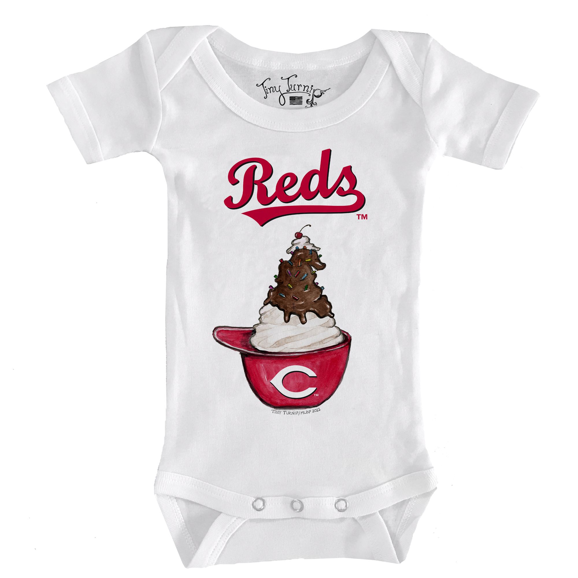 Infant Tiny Turnip White Cincinnati Reds Sundae Helmet Bodysuit