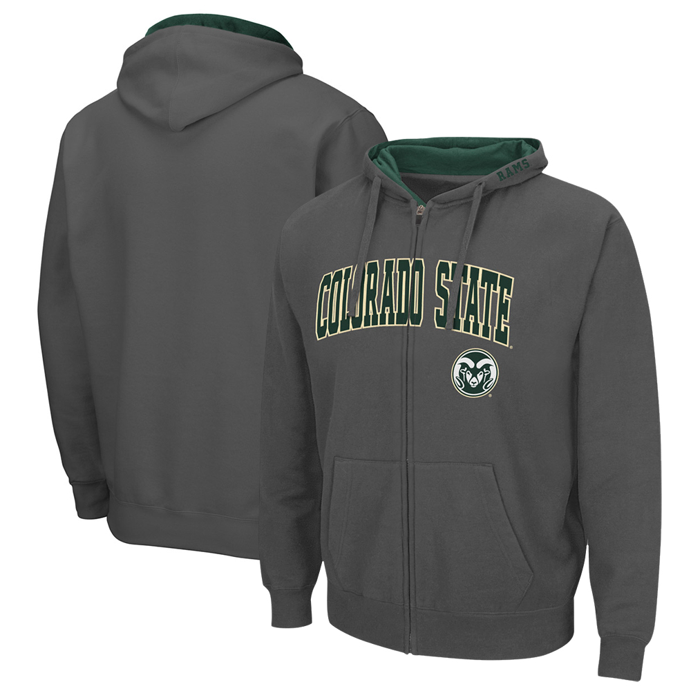 Men's Colosseum Charcoal Colorado State Rams Arch & Logo 3.0 Full-Zip Hoodie - Image 2