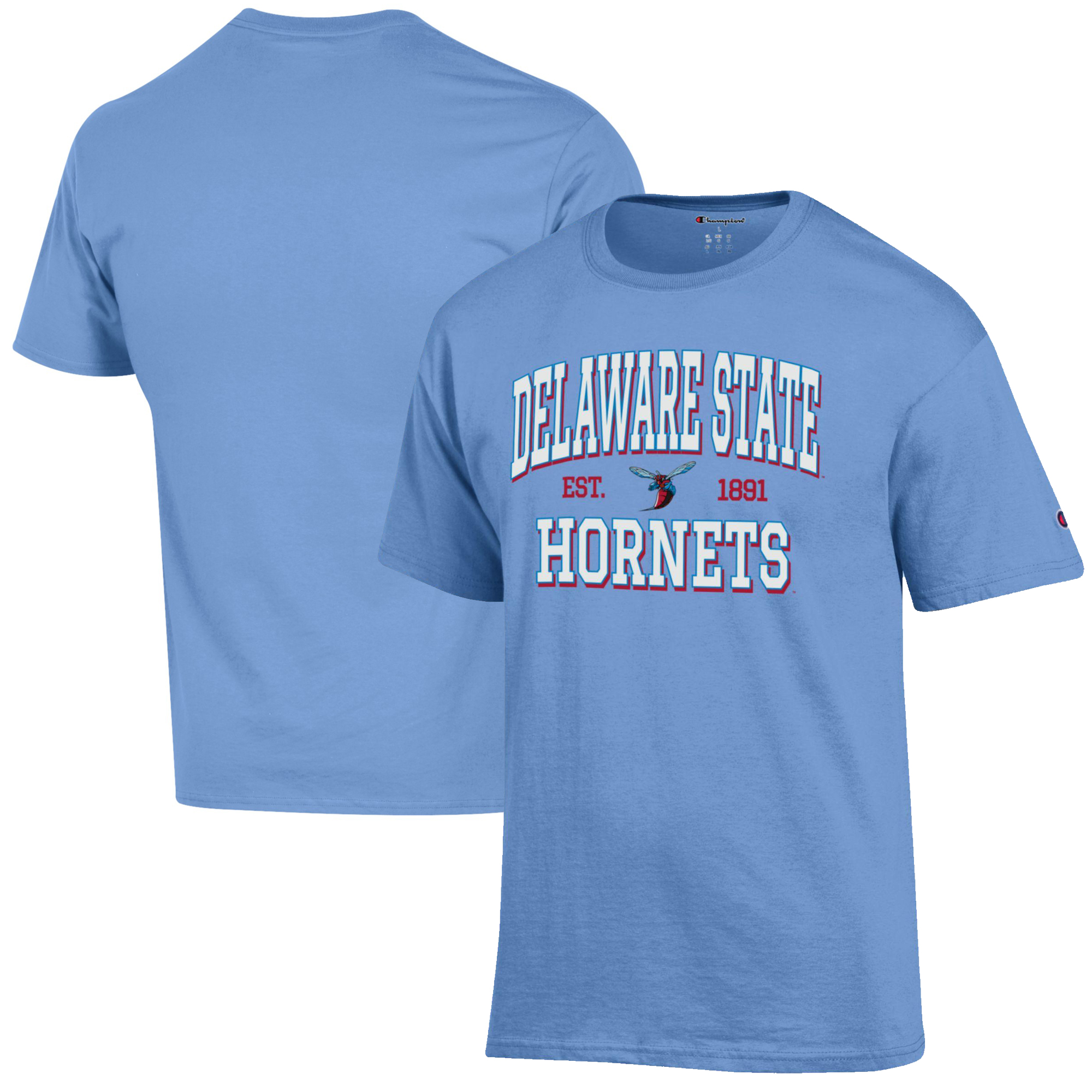 Men's Champion Light Blue Delaware State Hornets Est. Date Jersey T-Shirt - Image 5