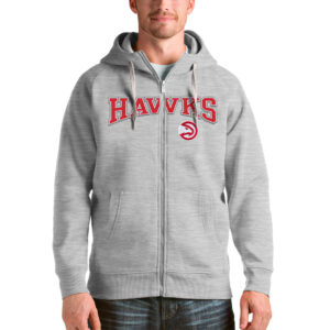 Men's Antigua Heathered Gray Atlanta Hawks Victory Full-Zip Hoodie