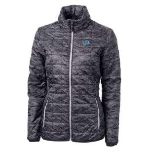 Women's Cutter & Buck Black Detroit Lions Rainier Printed Full-Zip Puffer Jacket
