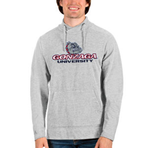Men's Antigua Heathered Gray Gonzaga Bulldogs Team Logo Reward Crossover Neckline Pullover Sweatshirt