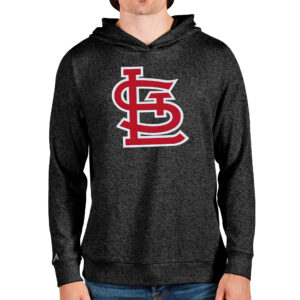 Men's Antigua Heathered Black St. Louis Cardinals Team Logo Absolute Pullover Hoodie